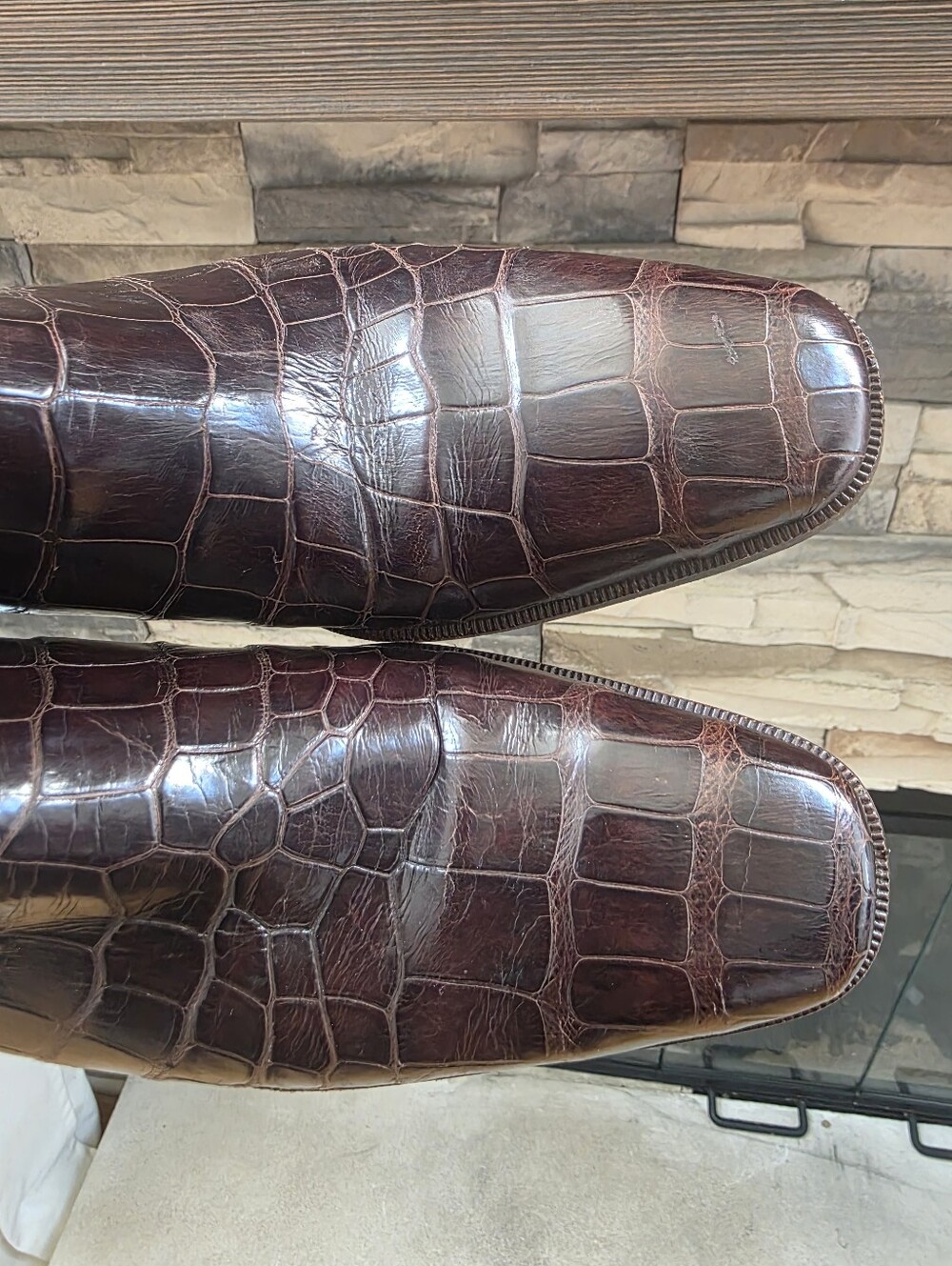 Vintage Lambertson Truex Dark Brown Croc-Embossed Leather Chelsea Boots 37.5/7 - Picture 11 of 12